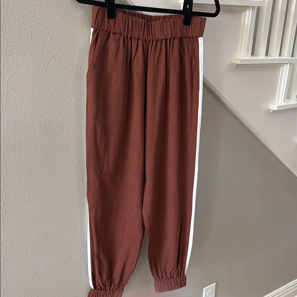 CROSBY by Mollie Burch Rust Brown Joggers with White Side Stripe